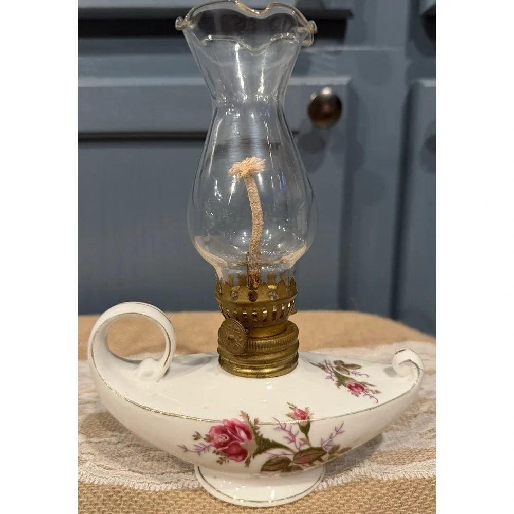 Vintage Miniature Porcelain Aladdin Style Lamp, Beautiful